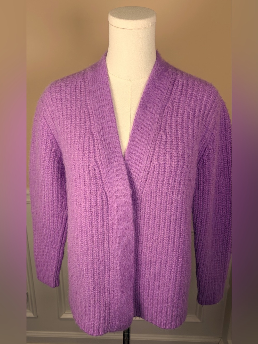 💜 Vince Wool Alpaca Blend Orchid Purple Fluffy Open Cardigan S